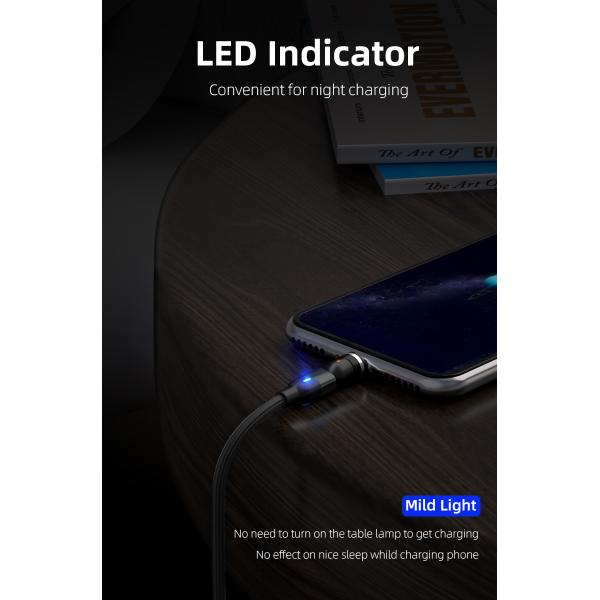 540° rotation USB magnetic cable nylon braided 3 in 1 magnetic cable fast charging 3A type C cable charger