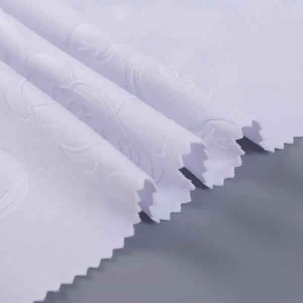 Stretch White 3d Polyester Spandex Knit Weft Scuba Custom Embossed Fabric women fabric