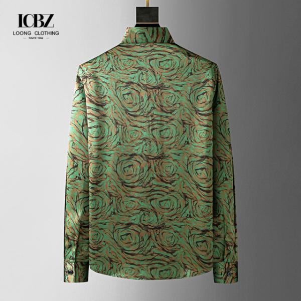 Camisas Casual Outono Para Homens Impressão Digital Cadeia Floral Manga Longa Viscose