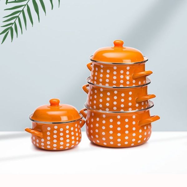 Daily Use 5 PCS Enamel Casserole Set Rust Proof Multi Purpose Kitchen Cookware