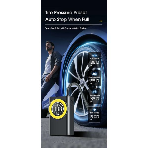 Wireless Tire Inflator Portable Air Compressor 5200mAh Rechargeable Tire Inflator