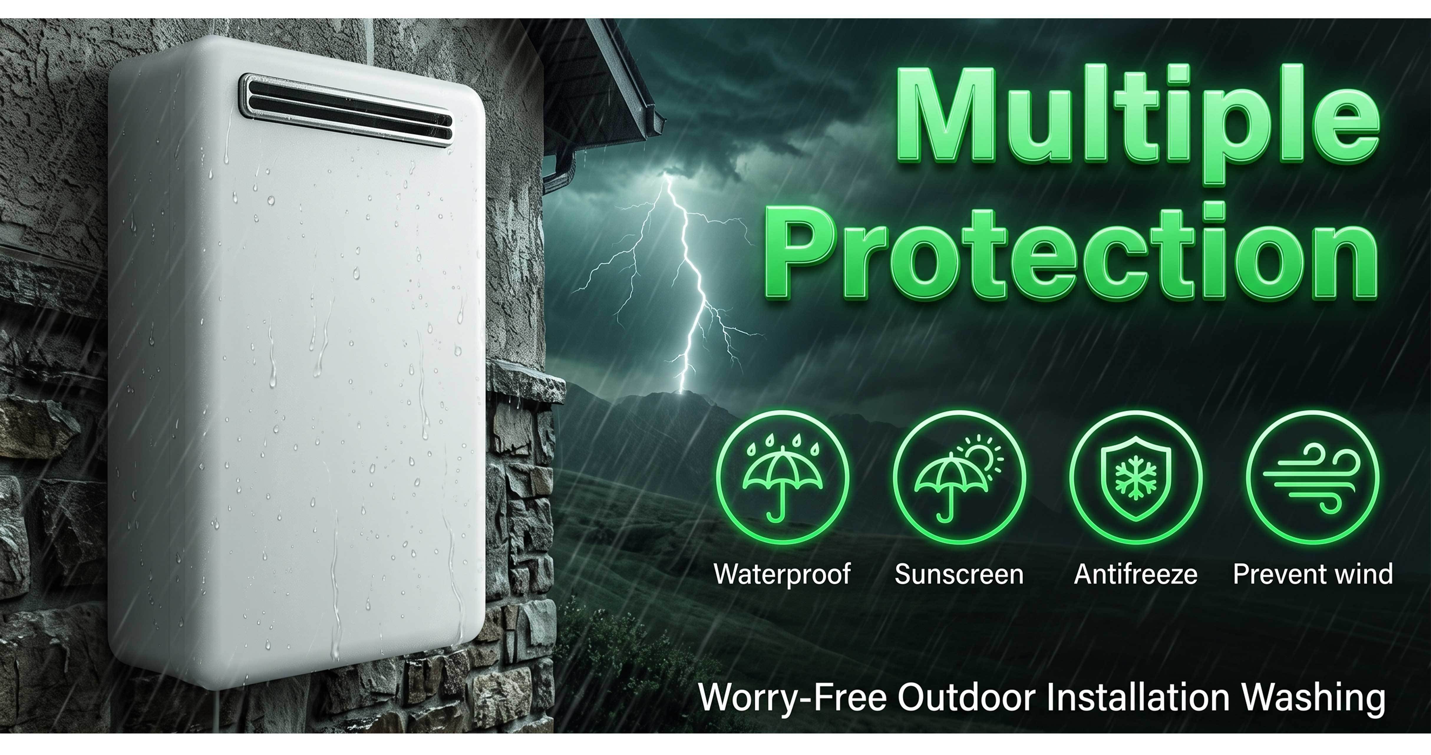 26L/min Flow Rate 48kW High Power IPX5 Storm-Rated Outdoor Gas Water Heater Tankless Instant Geyser for Luxury Villas
