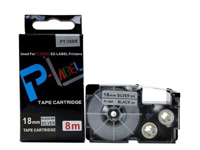 18mm Black On Silver EZ Label Tape Cassette  For CASIO XR-18SR EZ Label Printer