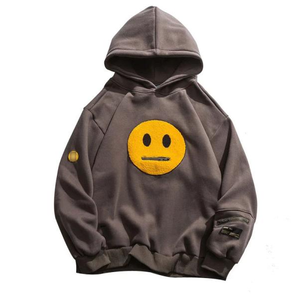 Patchwork Sports Team Hoodies Zipper Pocket Smile Face Fleece Pullover
