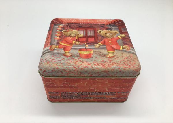 Metal Custom Square Biscuit Tin Box / Printed Gift Boxes 160×160×100mm
