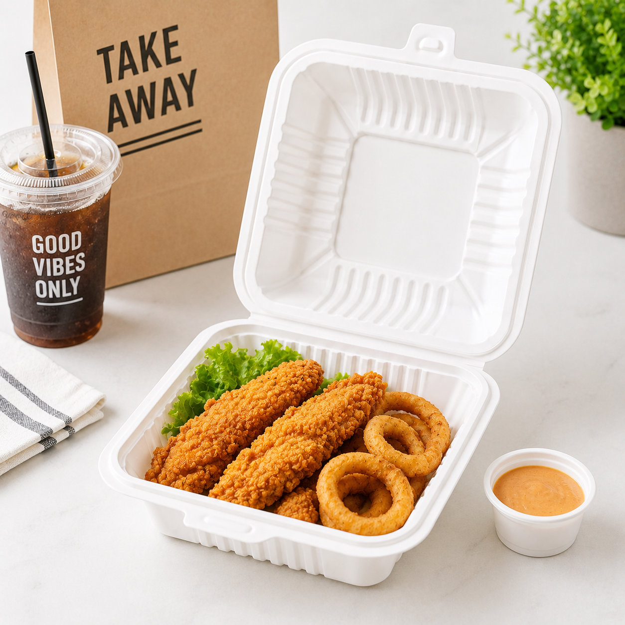 LB-06 Deep White Clamshell PP Takeout Containers for Burgers / Hot Snacks