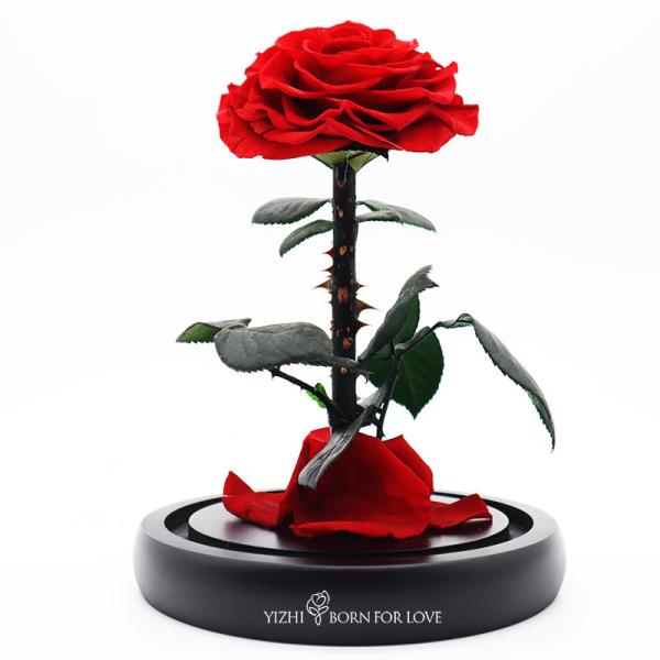 Preserved 14*14*22CM Long Stem Glass Roses For Wedding
