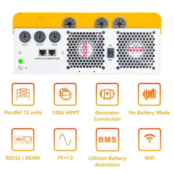 6.2kW Single Phase Solar Inverter 48V Battery High Voltage MPPT Pure Sine Wave PC Protection