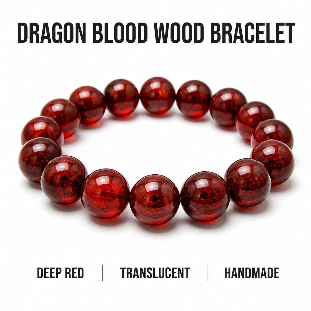Handmade Natural Dragon Blood Wood Taoist Bracelet with Translucent Glow and Hand-Polished Beads