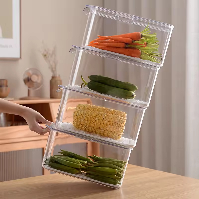 Durable Transparent Superimposable  Crisper Drain Basket Fruit Vegetable Storage Box for Kitchen Refrigerator