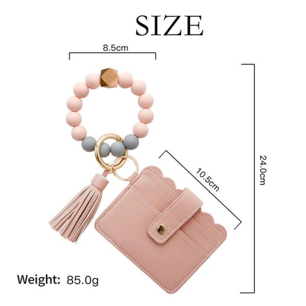 Artificial Leather Business Card Holder Stylish Ladies Wallet With Keyring Bracelet