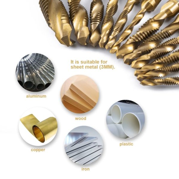 Industrial 13-Piece Drill Tap Combo Set | Titanium Coated High Speed Steel | One-Step Drilling & Tapping Kit with Quick Change Shank