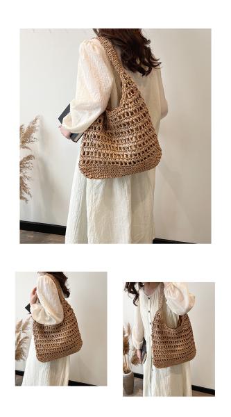Bolsas Personalizadas Logo Bolsos De Paja Tejida Custom Raffia Clutch Woven Crochet Shoulder Women Handbags Beach Straw Bag Mesh Beach Bag Crochet Tote Bag Straw Crochet Purses for Women Raffia Tote