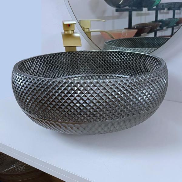 bacia de prata do dissipador do banheiro do projeto italiano de 180mm em volta da bacia de lavagem contrária do tampo da mesa azul