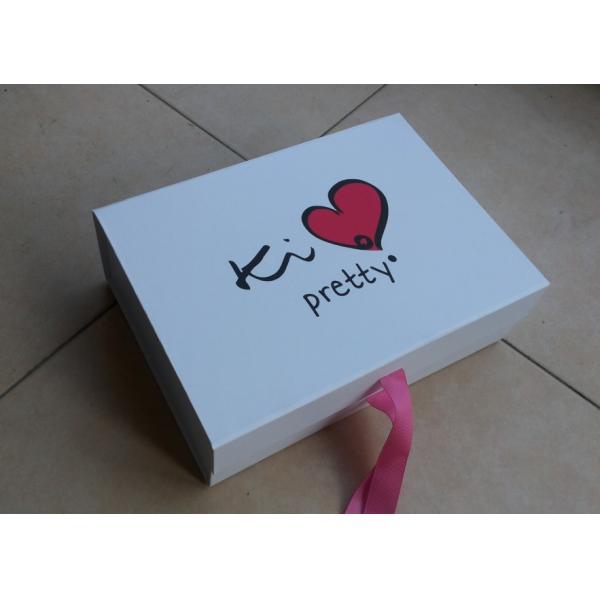 Wholesale customized cardboard magnet gift packing flat folding box with silk ribbon