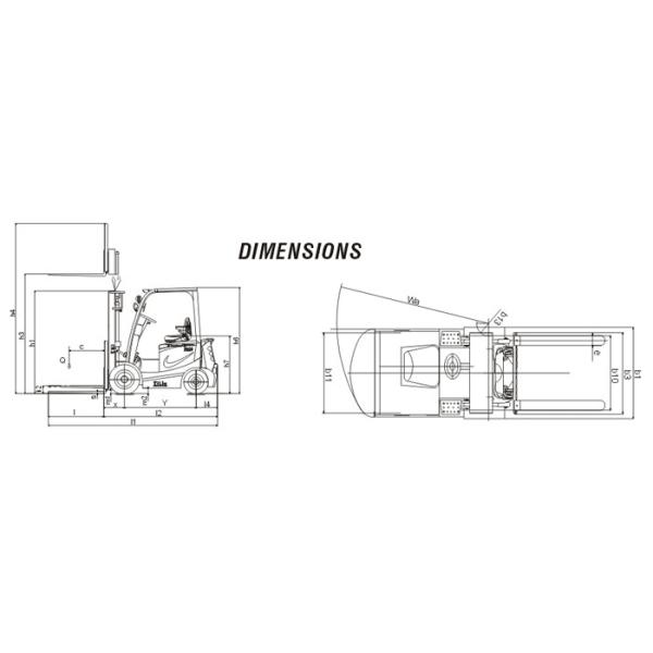 AC / DC Type Electric Forklift Truck 2000kg With Full Free Lifting 3280kg Service Weight
