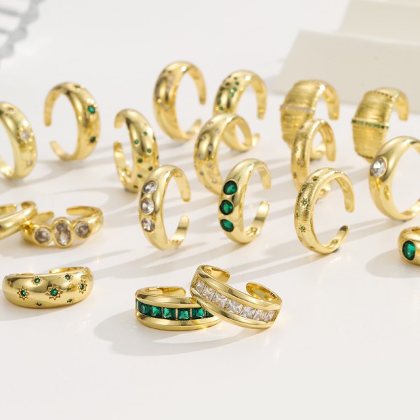 Clear Emerald CZ 14K Gold Plated Adjustable Dubai Gold Star Finger Rings Jewelry Designs for Women Gift