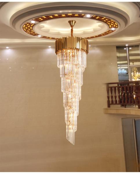 Hotel Theater Villa Large Chandelier Lighting Luxury Stainless Steel Multi-layer Top Long Crystal Lamp(WH-NC-47)