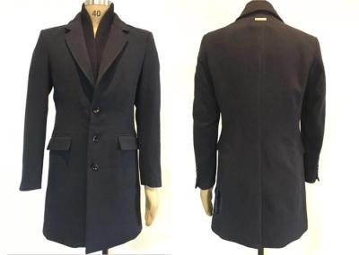 Navy Ribbed Collar Faux Wool Jacket Melton Coat Button Through Long Winter Man