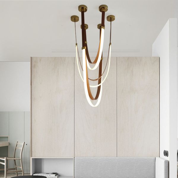 Dimmable LED Fexible Brown Black Leather Belt Chandelier (WH-NC-132)