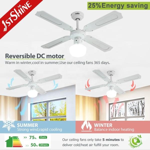 Ventilador de teto de controle remoto OEM com acabamento branco clássico 1stshine e 4 lâminas de MDF