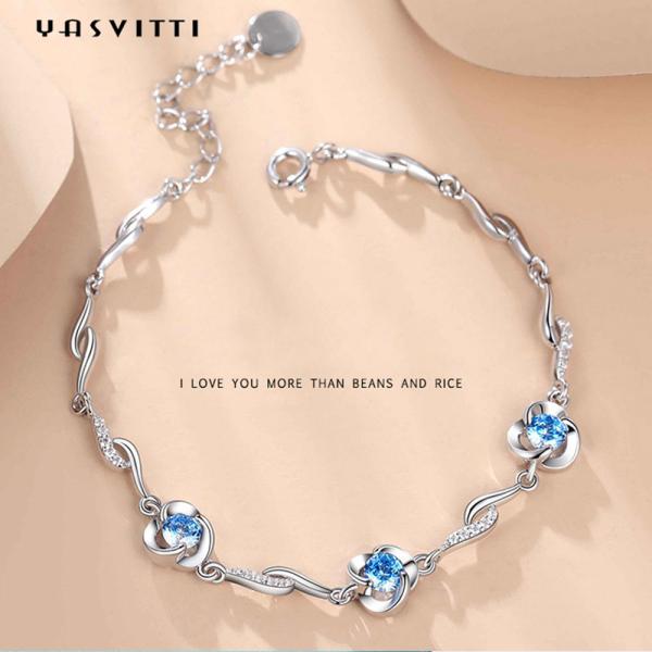bracelete azul do cristal de rocha de 7.3in 5.2g Sterling Silver Jewelry Bracelets AAA CZ