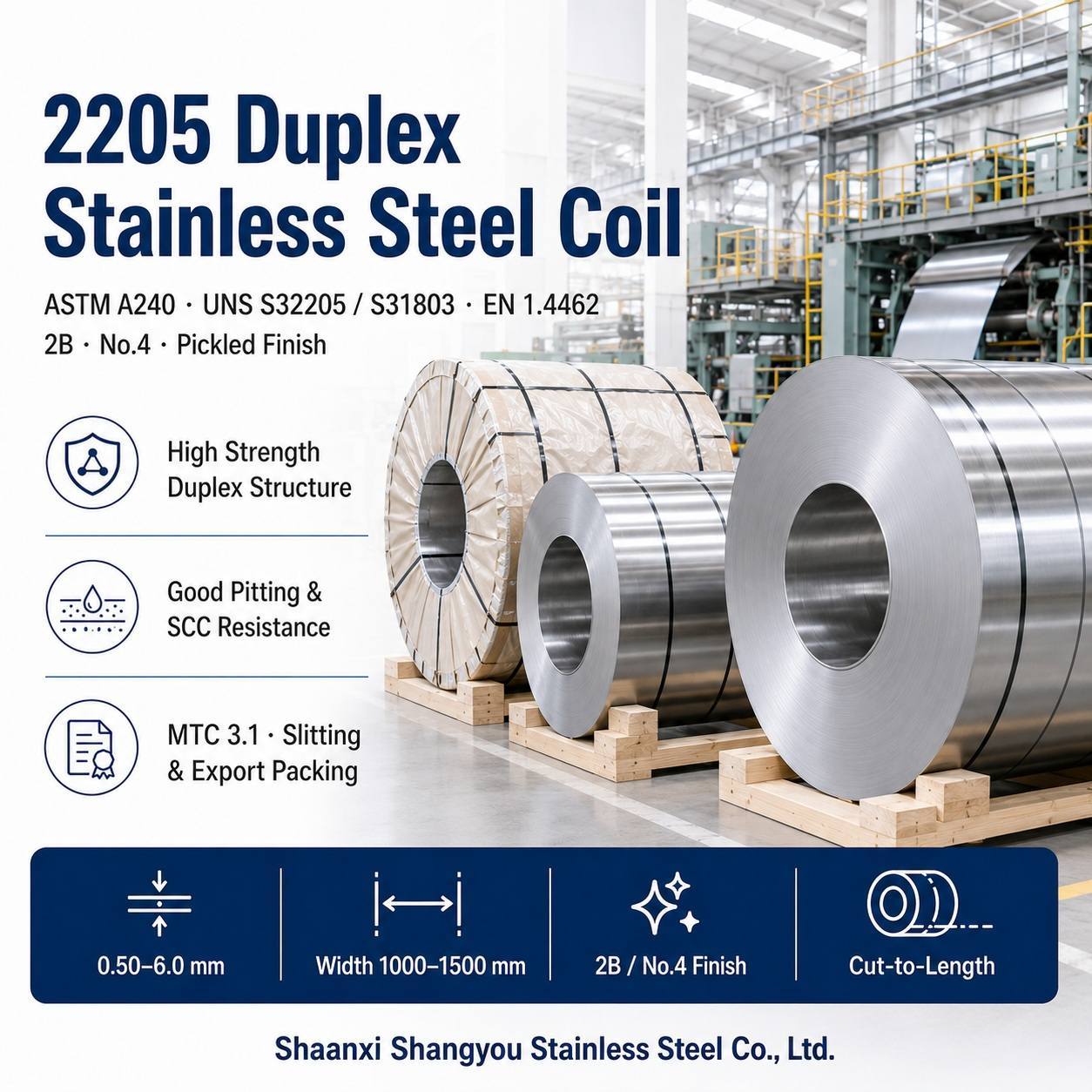2205 Duplex Stainless Steel Coil with High-Strength Dual-Phase Structure for Marine and Chemical Applications ASTM A240