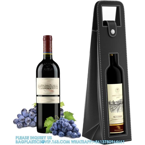 Leather Wine Gift Bag 16.1x3.5x3.5 In, Wine Gift Tote Bag, Reusable Clasp Gift Wine Bag, Portable Wine Protector