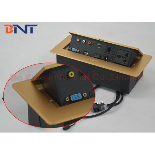 Rose Gold Surface Panel Conference Tabletop Pop Up Power Socket Box With 30 cm Plugs