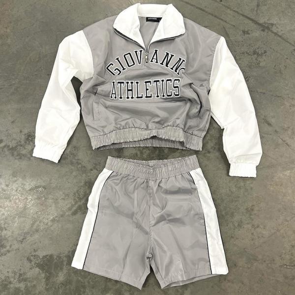Custom Embroidered Patch Logo Windbreaker Long Sleeve Button up Shirt Men Nylon Shorts Uniforms Athletic Short Sets for Men