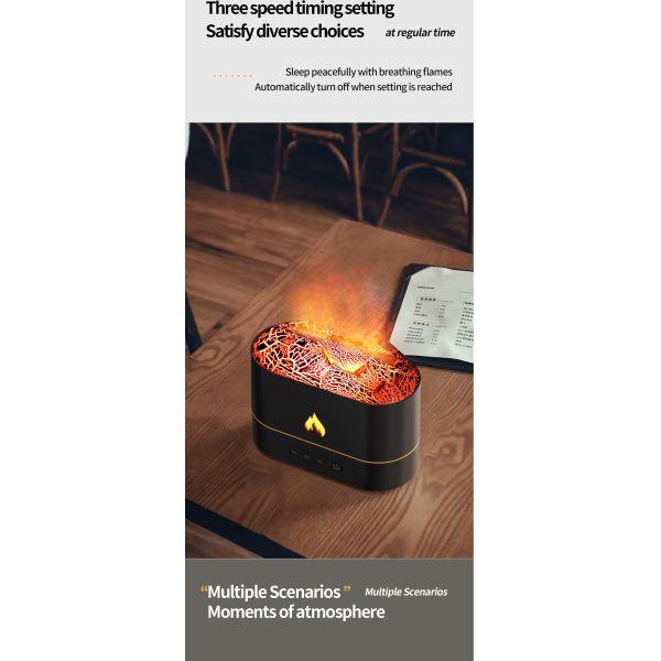 Portable Fire Flame Lava Crack Design Aroma Humidifier with Color Changing Light