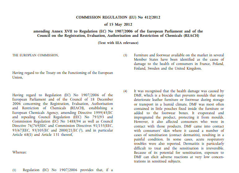 ISO/TS 16186,Регламент (ЕС) No 412/2012 о внесении изменений в строку 61 приложения XVII к Регламенту REACH (ЕС) No 1907/2006