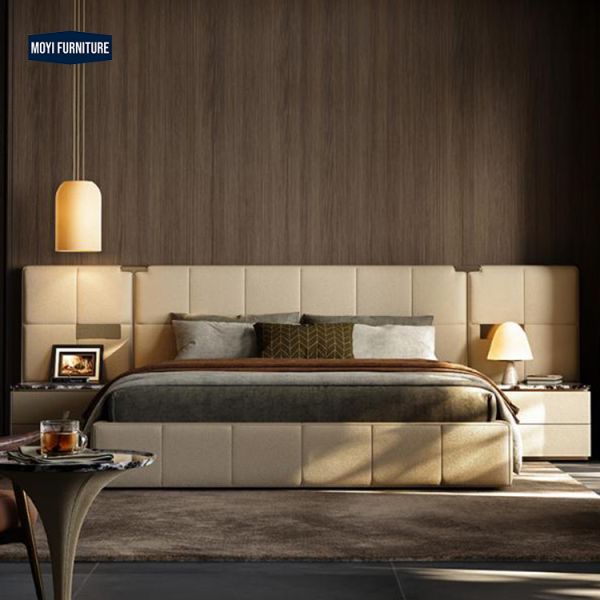 Metal Frame Soft Bed Luxury Home Furniture Italian Design Villa Master Bedroom Furniture Leather King Size Bed