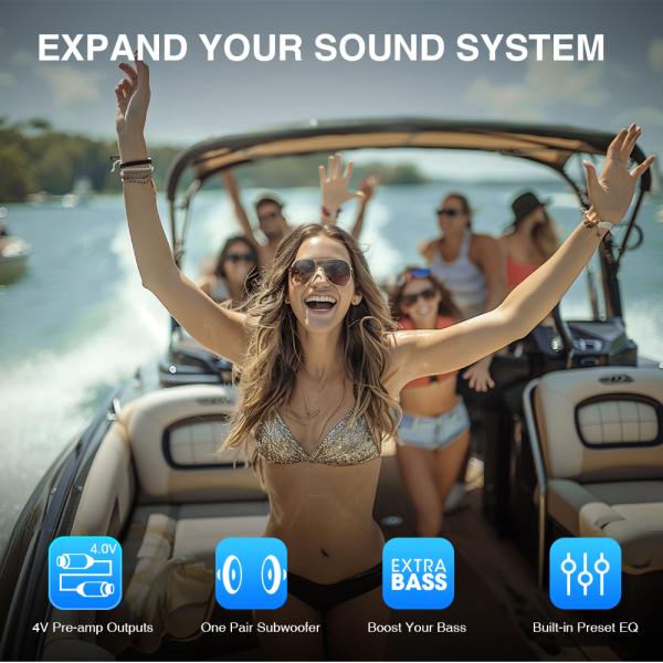 Single DIN Bluetooth Marine Stereo AM FM CD MP3 Récepteur stéréo Couverture blanche imperméable à l'eau Nommé hors route haut-parleurs blancs