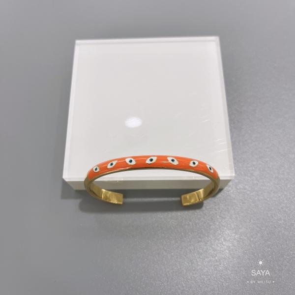 Women's 18K Gold Stainless Steel Bangle Expensive Colored Enamel Eye Opening Bracelet