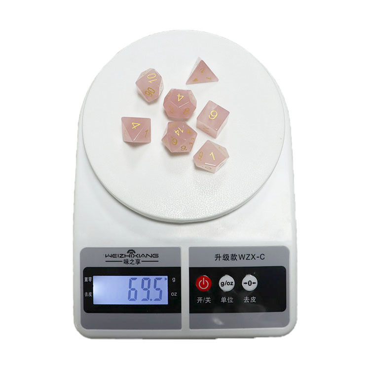 Natural Cat's Eye Stone Polyhedral Dice Set Hand Carved with Golden Paint Engraved Numbers for DND and RPG Games