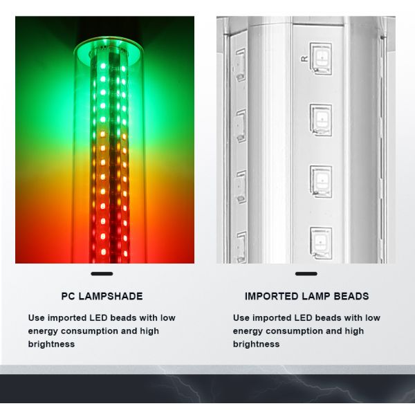 Lámpara de torre LED de entrada DC 24V para máquina plegable con luz de pila y zumbador incorporado, eficiencia de 80 lm/W