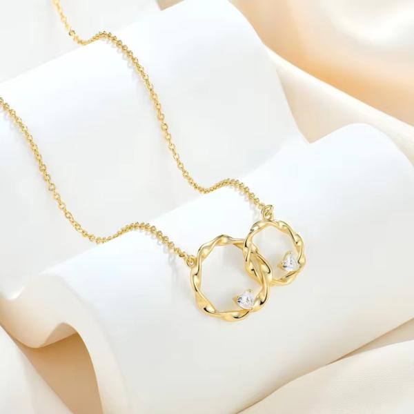 YASVITTI 14K Yellow Gold Plated Interlocking Circle Heart Cubic Zirconia Pendant Necklace 925 Sterling Silver Jewelry