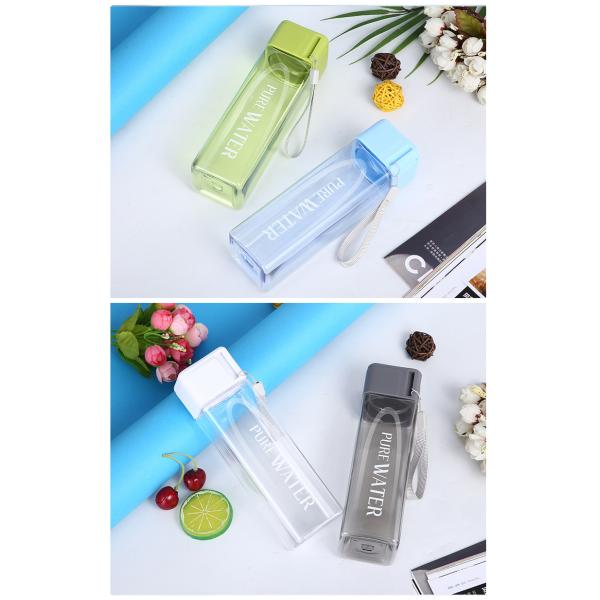 Back to School Essential Clear Frosted Square Portable Plastic Water Bottle with Rope