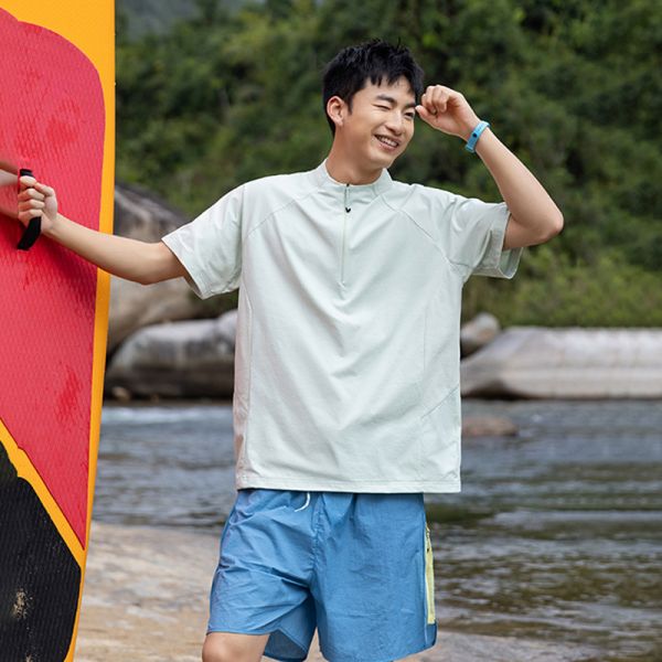 Summer Outdoor Moisture Wicking Quick Dry Sun Protection Versatile Hiking Trekking Stand Collar Couple Short Sleeve T-Shirt