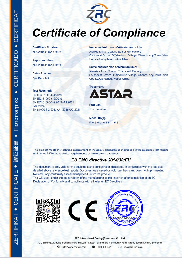 Cangzhou Astar Machinery Co., Ltd. Certifications
