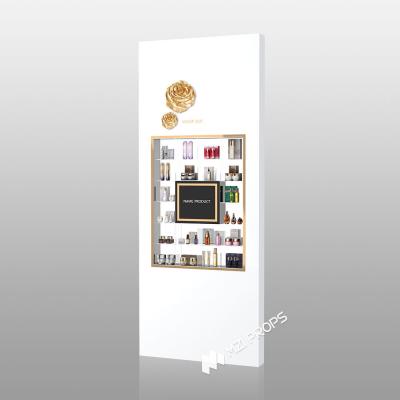 BJiS-B5 Golden Mirror Material Skincare Display Cabinet with LED Strip Lights for High-End Makeup
