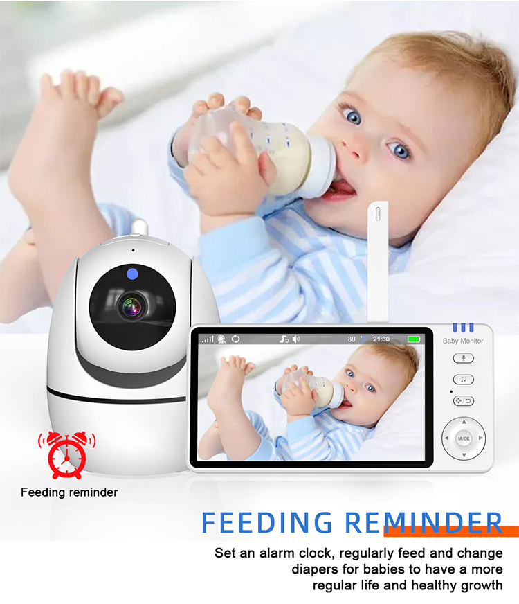 Smart Video Baby Pet Monitor PTZ Camera 5.0 Inch Screen 300M Talking Range Sleep IR Night Vision Two-Way Audio Music Talk-Back