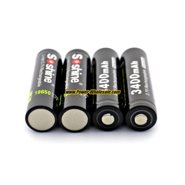 Soshine 3.7V Li-ion 18650 Protected Battery: 3400mAh with button top