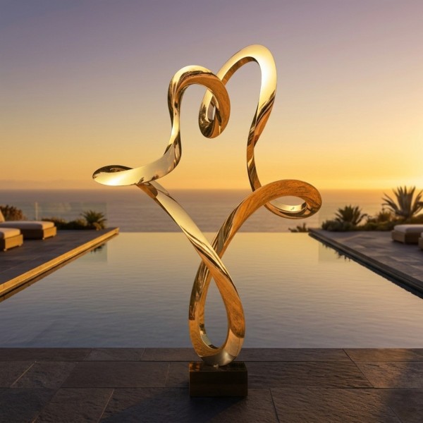 Modern Eternal Heart | 8K Mirror-Polished Stainless Steel Abstract Sculpture for Luxury Landscapes