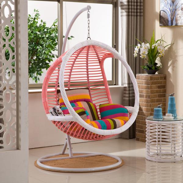 Indoor/Outdoor Metal Frame Round PE Rattan Swing Chair with Waterproof Fabric Cushion