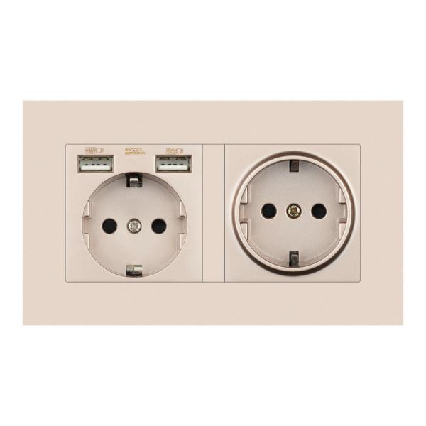 EU 2gang power socket,16A electrical plug grounded ,socket with usb, 146mm*86mm pc white/black/gold wall socket