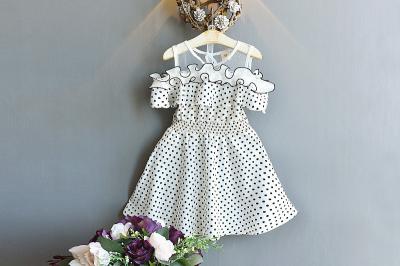 Toddlers Round Neck Summer Black And White Polka Dot Strapless Dress For Girls