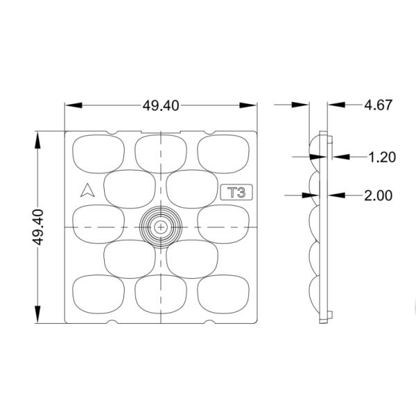 TypeIII-M 2x6 в 1 объективе SMD 3030 50x50mm света СИД прозрачном