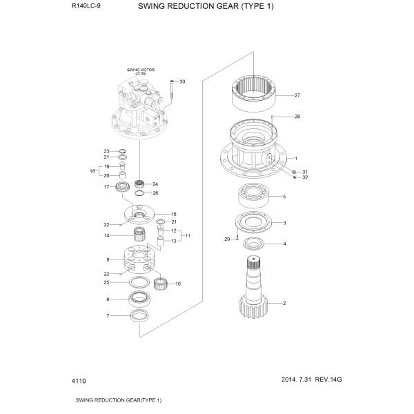 Коробка передач 31Q4-11140 качания Hyundai экскаватора R110-9 R150-9 R140-9